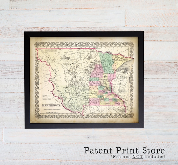Colton's Minnesota Map. Minnesota Map Vintage. Minnesota Art Print. Historic Map. Map Decor. Map of Minnesota. Office Art. Office Print. 109