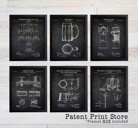Beer Making Patent Prints. Patent Art. Beer Patent Wall Art. Gift for Men. Gift for Him. Man Cave Decor. Man Cave Wall Art. Bar Decor. (100)