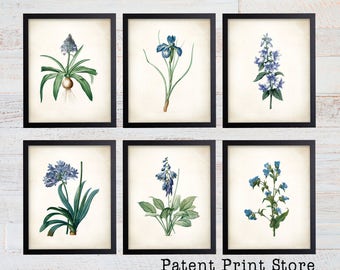 Blue Botanical Art Prints. Blue Flower Prints. Flower Wall Art. Botanical Print. Kitchen Art Prints. Dining. Botanical Art. Farmhouse. 170