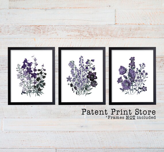 Purple Botanical Art Prints. Purple Flower Prints. Flower Wall Art. Botanical Print Set. Kitchen Art. Dining. Botanical Art. Farmhouse Art.