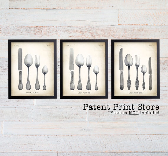 Antique Silverware Art. Louis XVI Art Prints. French Flatware Art. Farmhouse Wall Art. Kitchen Decor. Kitchen Wall Decor. Kitchen Art Prints