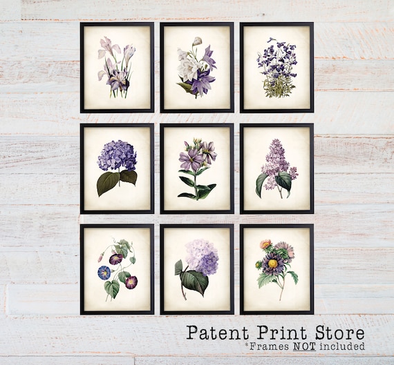 Purple Botanical Art Prints. Purple Flower Prints. Flower Wall Art. Botanical Print. Kitchen Art Prints. Botanical Wall Art. Farmhouse.