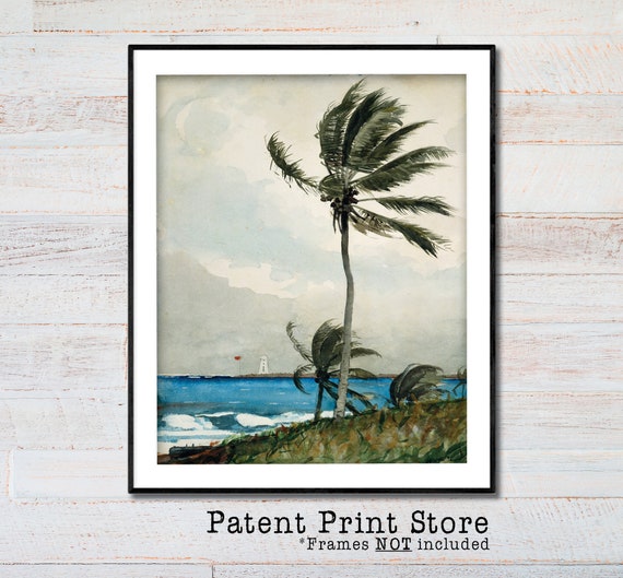 Palm Tree Nassau by Winslow Homer. Fine Art Prints. Palm Tree Painting Print. Nautical art. Coastal Decor. Seaside Art. Beach House Decor.