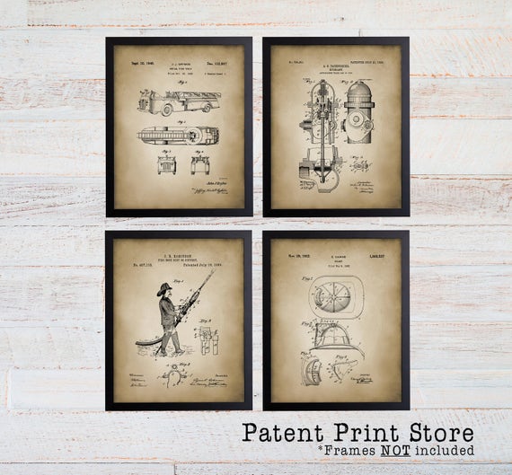 Firefighter Patent Prints. Fireman Patent Prints. Firetruck Wall Art. Boy Nursery. Boy Bedroom. Firefighter Gift. Fireman Gift. Firetruck.