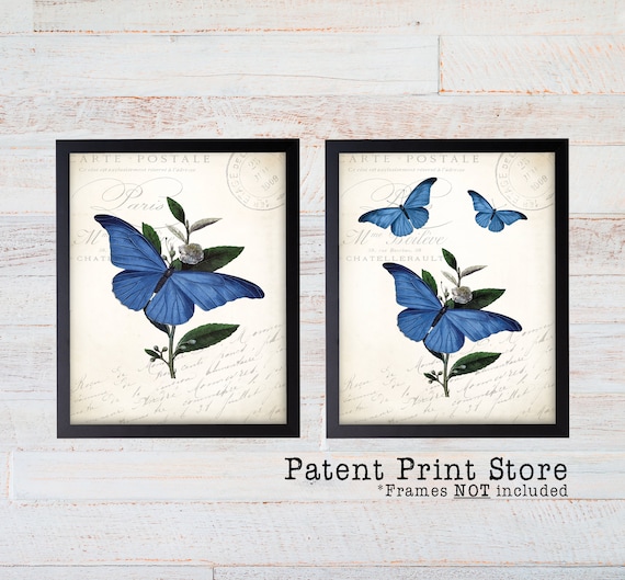 Vintage Butterfly Art. Blue Butterfly Wall Art. Farmhouse Decor. Farmhouse Sign. French Country Wall Decor Art. Botanical Art Print. 221