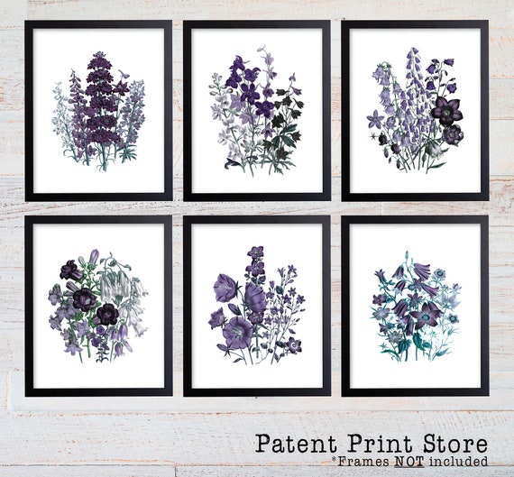 Purple Botanical Art Prints. Purple Flower Prints. Flower Wall Art. Botanical Print Set. Bedroom. Kitchen. Dining. Botanical Art. Farmhouse.