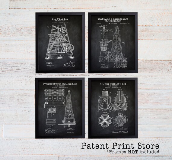 Oil Rig Patent Prints Set. Oil Patent. Oil Art. Oil Derrick. Oil Rig Poster. Vintage Oil. Roughneck Gift Idea. Gift for Him. Mancave Decor.