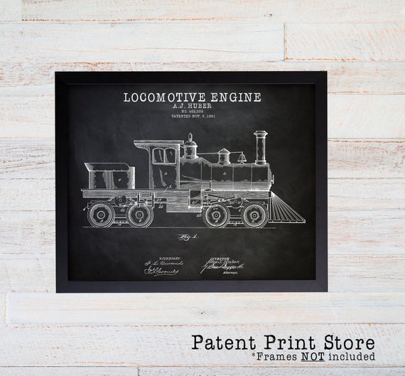 Railroad Patent Prints. Locomotive Patent Prints. Train Wall Art Prints. Vintage Trains. Train Art. Train Decor. Train Nursery Art Prints.