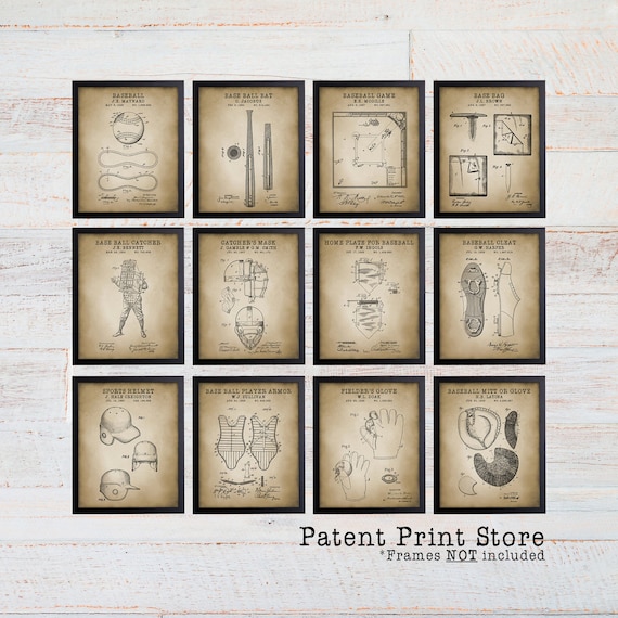 Vintage Baseball Patent Print Set. Baseball Art Prints. Baseball Prints. Baseball Nursery Decor. Baseball Bedroom Decor. Baseball Gifts.