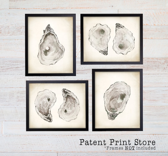 Watercolor Oyster Shell Prints. Coastal Decor. Coastal Art Prints. Seaside Wall Art. Beach House Wall Decor. Seashell. Seafood Kitchen. Bath