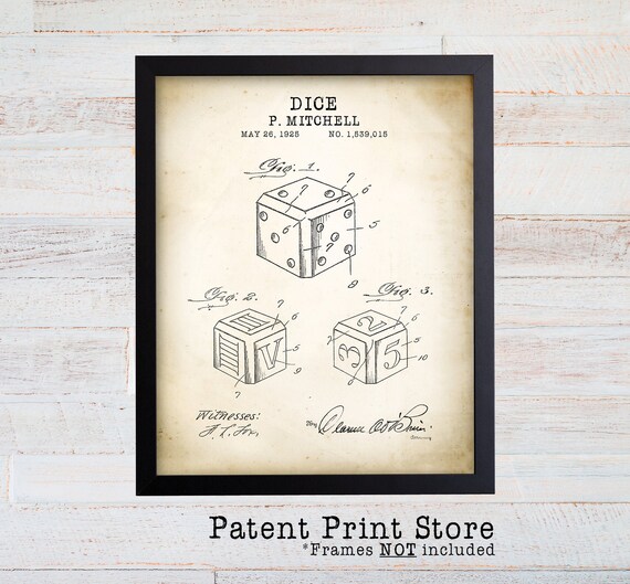 Game Room Art Prints. Game Patent Prints. Patent Poster. Dice Art Print. Man Cave Decor. Man Cave Art Prints. Gaming Prints. Gift for Him.
