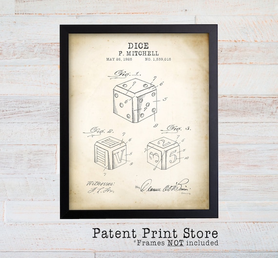 Game Room Art Prints. Game Patent Prints. Patent Poster. Dice Art Print. Man Cave Decor. Man Cave Art Prints. Gaming Prints. Gift for Him.