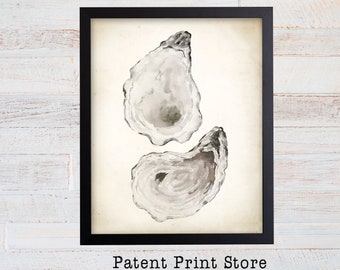 Watercolor Oyster Shell Prints. Coastal Decor. Coastal Art Prints. Seaside Wall Art. Beach House Wall Decor. Seashell. Seafood Kitchen. Bath