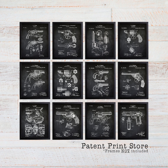Revolver Patent Print Set. Gun Patent Prints. Revolver Gun Patent Print Set. Revolver Patents. Gun Gift Idea. Vintage Gun Patent. Hand Gun.