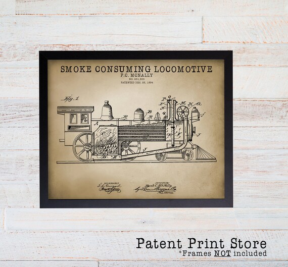 Railroad Patent Prints. Locomotive Patent Prints. Train Wall Art Prints. Vintage Trains. Train Art. Train Decor. Train Nursery Art Prints.
