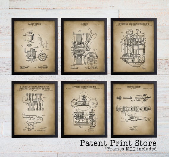 Ford Patent Prints. Henry Ford Patent. Man Cave Art. Mancave. Ford Transmission Patent. Ford Poster. Car Patent Motor Patent. Engine. 141