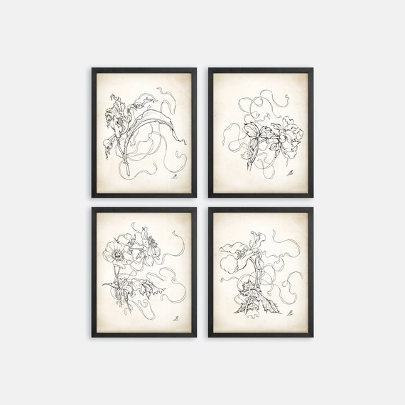 French Porcelain Flower Sketches Print Set. Botanical Art. Flower Sketches. Nursery Art Print. French Art. Flower Art. Botanical Sketches