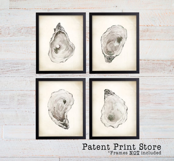 Watercolor Oyster Shell Prints. Coastal Decor. Coastal Art Prints. Seaside Wall Art. Beach House Wall Decor. Seashell. Seafood Kitchen. Bath