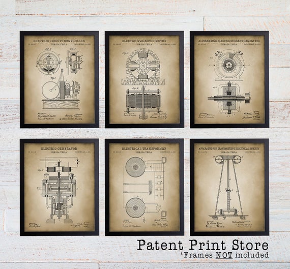 Nikola Tesla Patent Prints. Tesla Patent Art. Tesla Print. Engineering. Engineer Gifts. Gifts for Engineer. Engineering Patent Art Print. 09