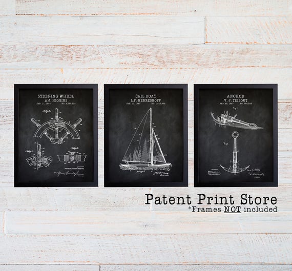 Vintage Nautical Decor. Nautical Patent Prints. Sailing Art. Sailing Patent Prints. Nautical Wall Decor. Beach House Decor. Coastal Art. 277