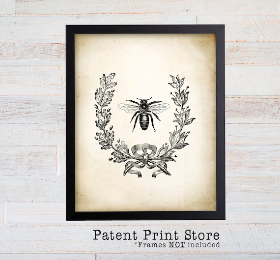 Vintage Honey Bee Art Print. Farmhouse Decor. Farmhouse Wall Decor. Farmhouse Art. Kitchen Art. Dining. Beekeeping Print. Bee Print. 121