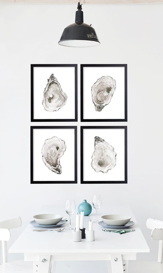 Watercolor Oyster Shell Prints. Coastal Decor. Coastal Art Prints. Seaside Wall Art. Beach House Wall Decor. Seashell. Seafood Kitchen. Bath