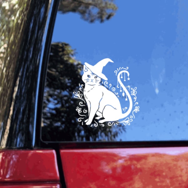 Vinyl Witch Cat Decal/ pet Decal/ Halloween cat Decal/ Car decal/ Permanent Decal/ laptop decal/ water bottle sticker
