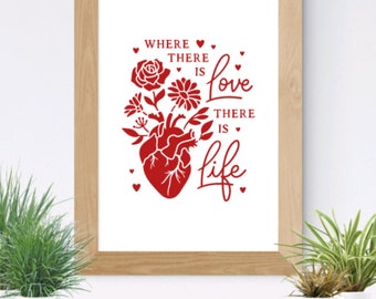 Vinyl Decal, Valentine's Day gift Permanent Vinyl decal for cars laptops or drinkware where there is love is there is life anatomical heart