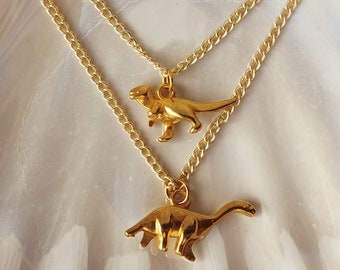Aesthetic chain necklace, Gold dinosaur dainty necklace, T-rex dino necklace, Geeky Jurassic park jewelry, Gift for him, Diplodocus pendant
