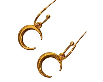 Half moon earrings, Gold aesthetic charm hoops, Small silver crescent hoops, Witchy dangle hoops, Simple everyday moon earrings