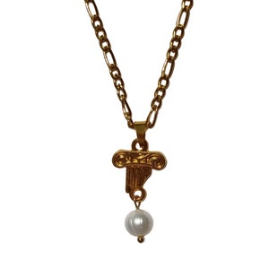 Gold Greek mythology necklace, Historical Ionic column necklace, Hellenic Acropolis pillar necklace, Grecian aesthetic jewelry souvenir