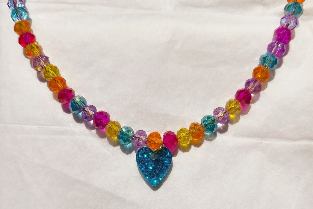 Rainbow Kidcore Necklace, Colorful Crystal Beaded Choker