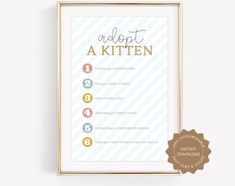 Descarga digital "Adopta un gatito", Fiesta de cumpleaños de gatitos, Lámina "Adopta un gatito", Tema de gatitos, Plantilla de cumpleaños, Tema de gatos, Letrero personalizado