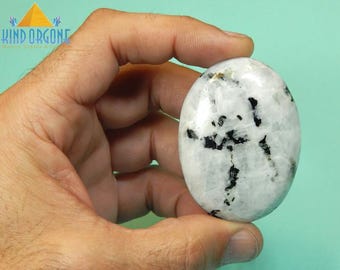 Rainbow Moonstone 2 1/8" Palm Stone Crystal, Healing Crystals Palmstone 62g (ERMM)