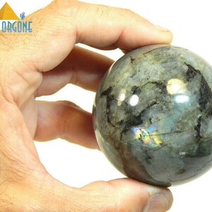 Labradorite Crystal Sphere 10oz w/Stand, Healing Crystals Rock Stone 58mm (ELLS)