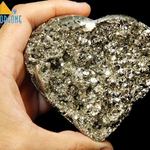 Pyrite Crystal Heart 435g Palm Stone, Iron Pyrite Geode, Healing Crystals Palmstone (EPYX)