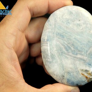 Blue Scheelite 1/4Lb Palmstone Crystal, Healing Crystals Palm Stone 3" (ESCHY)
