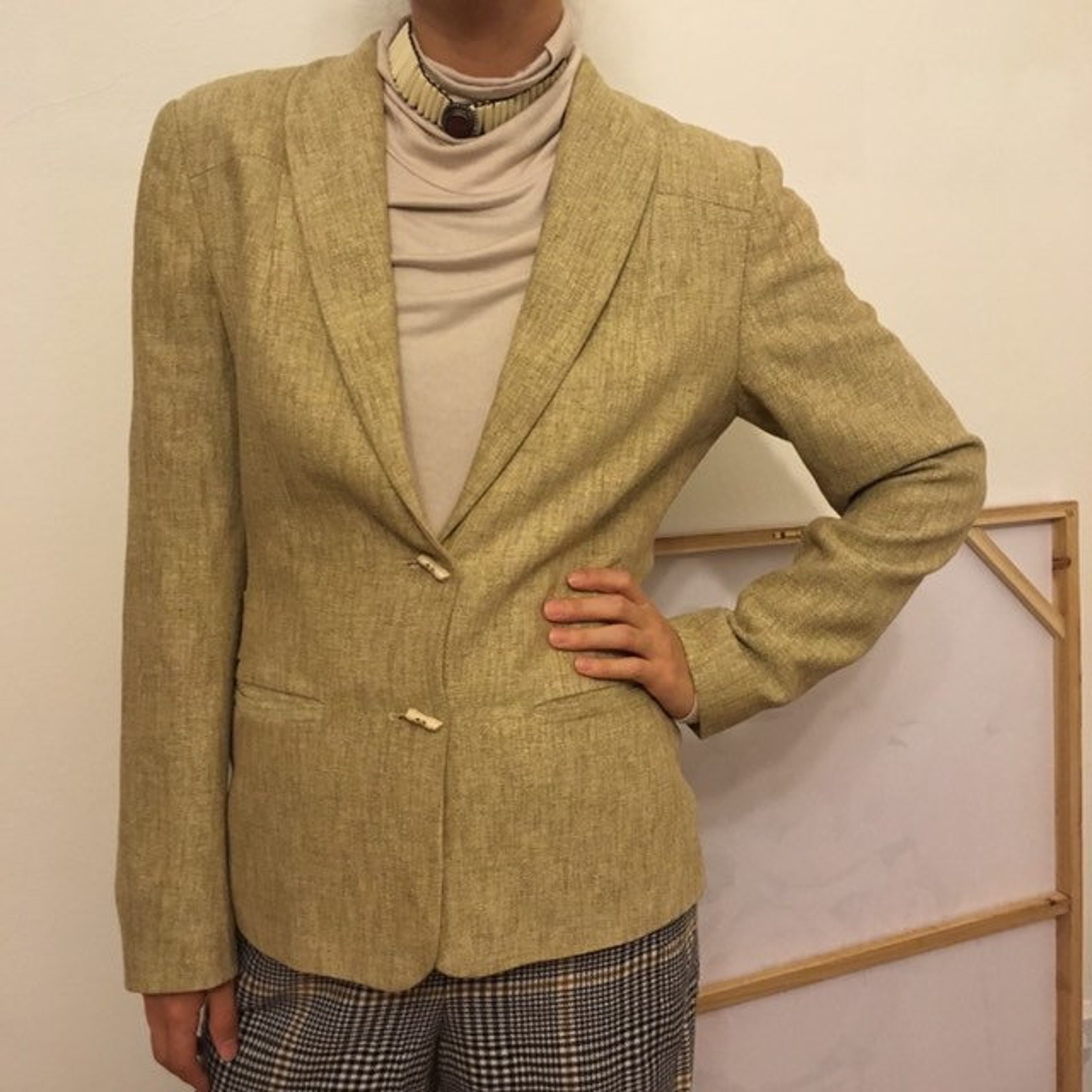 90s blazer oatmeal color earthly beige tones ivory buttons Etsy