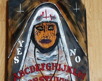 Custom "The Nun" Ouija board and planchette, artist designed and just crazy looking Spirit Evil Haunted board