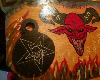 The Devil head Ouija board / spirit board. Conjure up devils demons, and fallen angels. Custom and hand made!