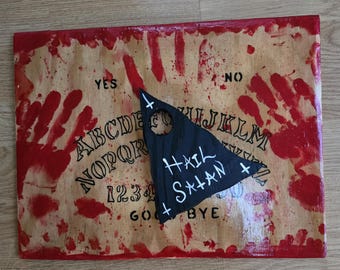 Custom Ouija Board and Planchette, Splattered Blood Red, Horror Piece