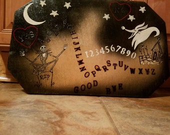 Jack skellington custom Ouija / talking spirit board. Handmade w/zero the dog planchette. One of a kind!