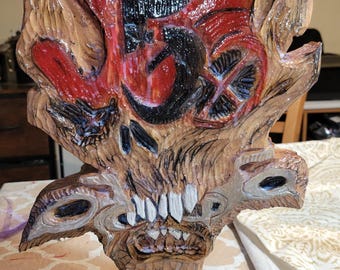 Hand Carved FFDP Guitar Art, Chainsaw Carved Wood Sculpture