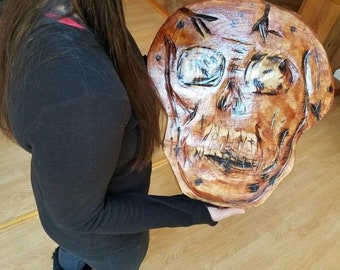 Hand carved Skull, very big and heavy, cutting board or art work. Only one created, Free shipping!