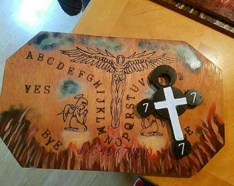 Angel Ouija /spirit board. Custom designed and hand carved. Let the angels come to you with this awesome art piece! Rise up spirits.