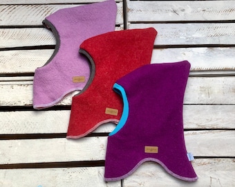 Ab 22 EUR: Schlupfmütze, Zipfel-Zwergenmütze aus Wollwalk in rot und violett in verschiedenen Größen
