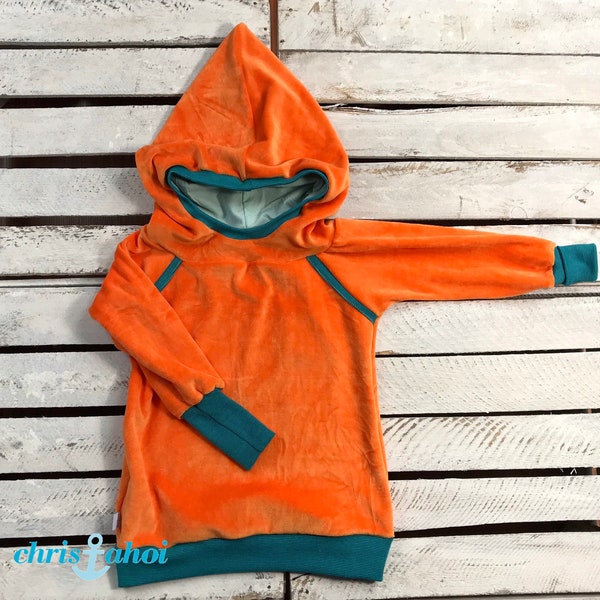 ab 36 EUR: Retro Zipfel- Kapuzenpullover aus Nicki in orange