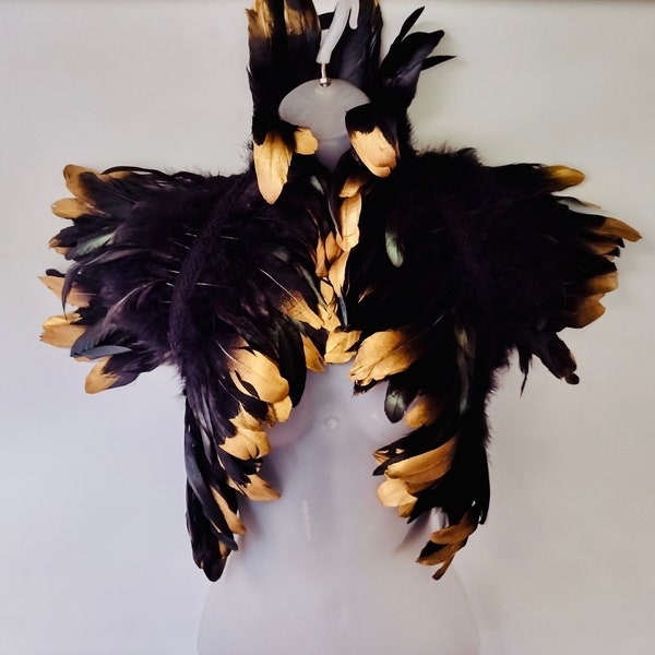 Gold festival feather wings Burning Man Animalia Burlesque Carnival Cosplay LARP Icarus Costume