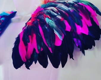 LGBTQ rainbow epaulettes Pride festival wings Carnival feather shoulder pieces Cosplay accessories Drag outfit Cyber Rave Dopamine Fashion