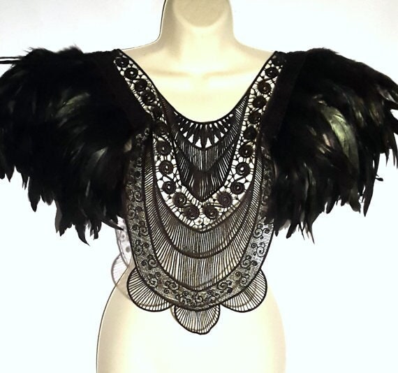 Ladies Feather Shawl Collar Epaulettes Fashion Shirt Natural Feathers Zakia Ladies natural feather shawl shrug collar collar  main image 4